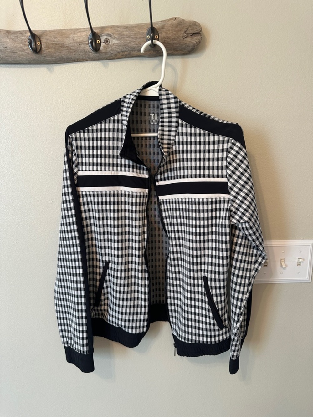 Tail Black & White Gingham Zip-Up Sweater Jacket
